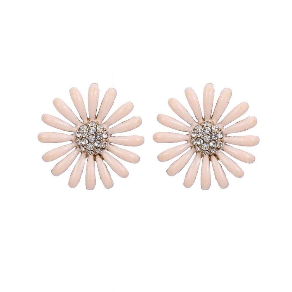 *JACQUELYN* Pink x Rhinestone Flower Stud Earrings - Picture 5 of 6